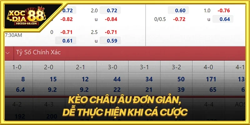 Kèo Châu Âu đơn giản, dễ thực hiện khi cá cược